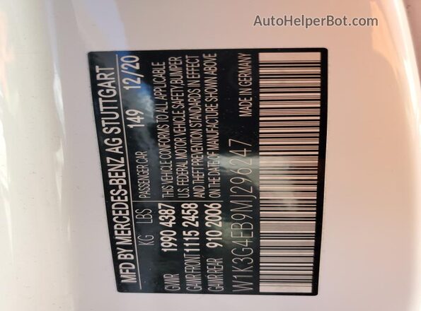 W1K3G4EB9MJ296247 2021 MERCEDES-BENZ A White Vista del compartimento del motor