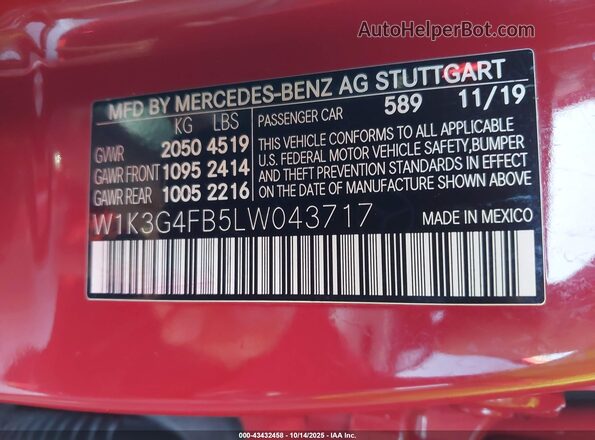 W1K3G4FB5LW043717 2020 MERCEDES-BENZ A 220 Red 