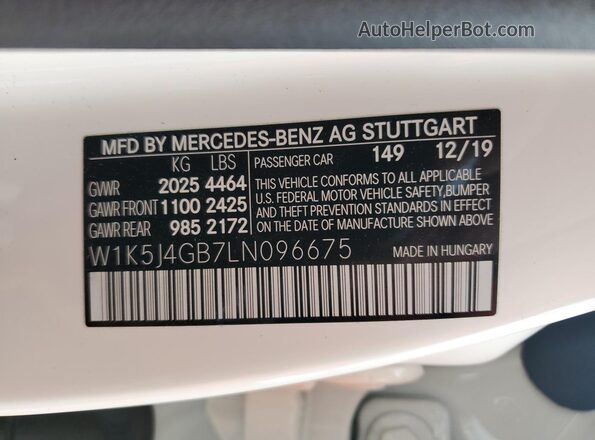 W1K5J4GB7LN096675 2020 MERCEDES-BENZ CLA-CLASS White Շարժիչի բաժամունքի տեսք