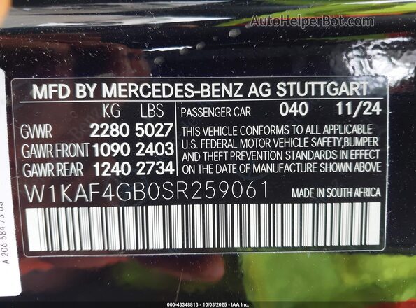 W1KAF4GB0SR259061 2025 MERCEDES-BENZ C-CLASS Black 