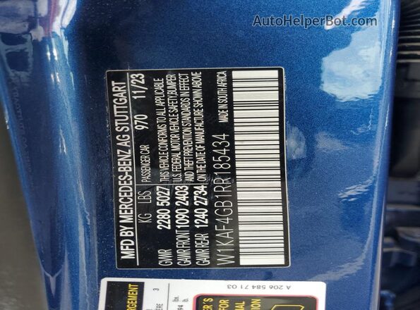 W1KAF4GB1RR185434 2024 MERCEDES-BENZ C Blue Vista de la etiqueta del VIN
