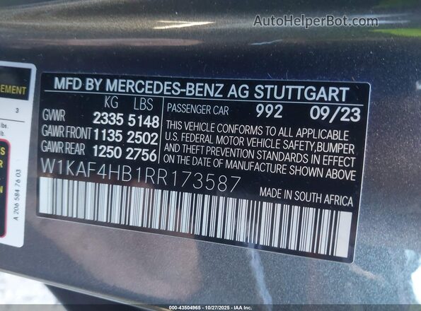 W1KAF4HB1RR173587 2024 MERCEDES-BENZ C-CLASS Gray 