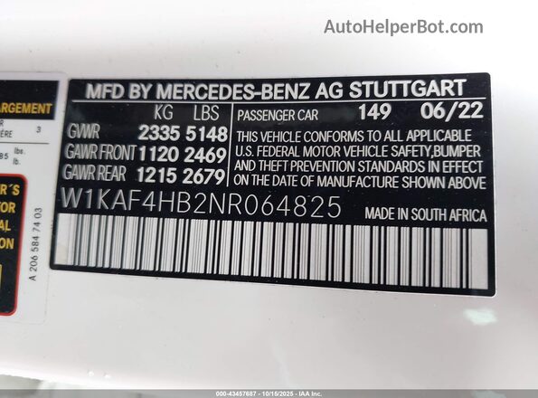 W1KAF4HB2NR064825 2022 MERCEDES-BENZ C-CLASS White ძრავის განყოფილების ხედი