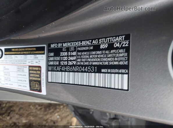 W1KAF4HB6NR044531 2022 MERCEDES-BENZ C-CLASS Серебряный Вид подкапотного пространства