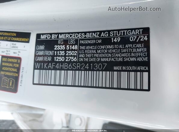 W1KAF4HB6SR241307 2025 MERCEDES-BENZ C-CLASS White Widok komory silnika