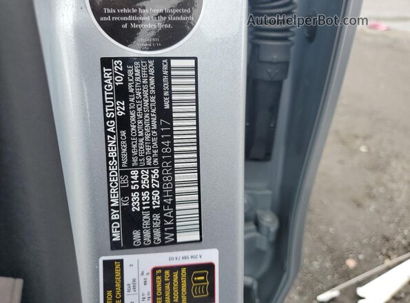 W1KAF4HB8RR184117 2024 MERCEDES-BENZ C Серебряный 