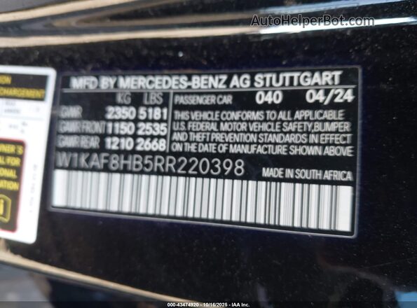 W1KAF8HB5RR220398 2024 MERCEDES-BENZ AMG C 43 Black Շարժիչի բաժամունքի տեսք