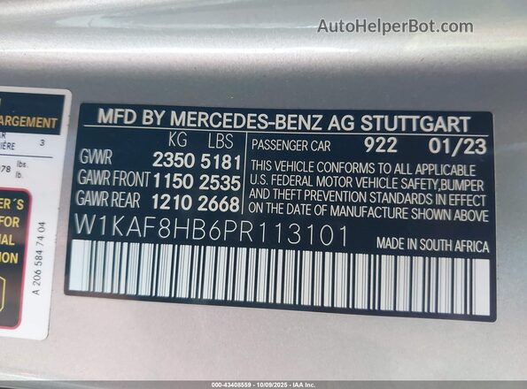 W1KAF8HB6PR113101 2023 MERCEDES-BENZ AMG C 43 Silver Вид підкапотного простору