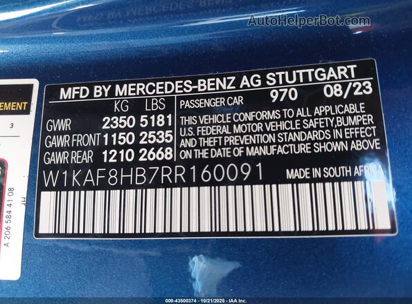 W1KAF8HB7RR160091 2024 MERCEDES-BENZ AMG C 43 Blue Engine compartment view
