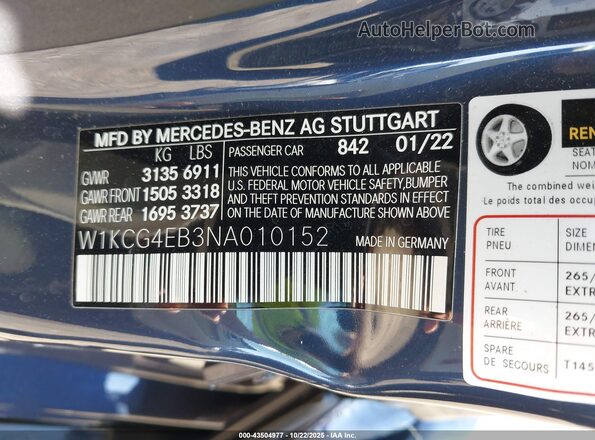 W1KCG4EB3NA010152 2022 MERCEDES-BENZ EQS 580 Blue Вид підкапотного простору