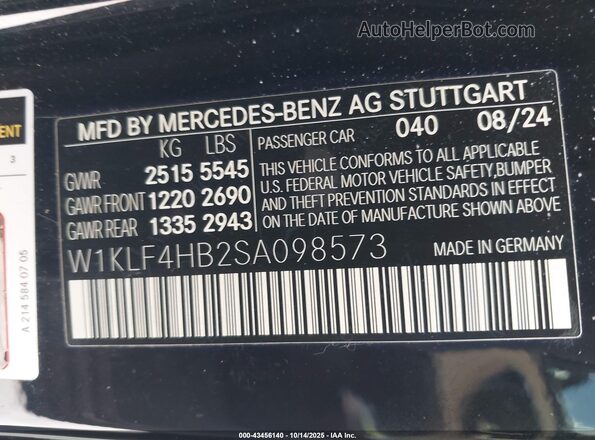 W1KLF4HB2SA098573 2025 MERCEDES-BENZ E-CLASS Black Вид підкапотного простору