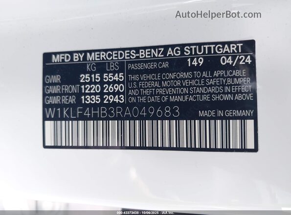 W1KLF4HB3RA049683 2024 MERCEDES-BENZ E-CLASS White ძრავის განყოფილების ხედი
