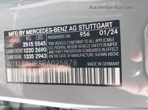 W1KLF4HB8RA025878 2024 MERCEDES-BENZ E-CLASS Gray Vista del compartimento del motor