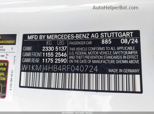 W1KMJ4HB4RF040724 2024 MERCEDES-BENZ CLE 300 White ძრავის განყოფილების ხედი