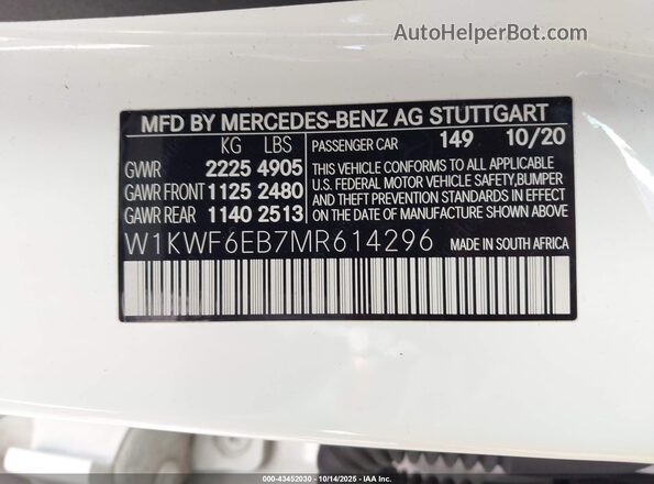 W1KWF6EB7MR614296 2021 MERCEDES-BENZ AMG C 43 White Vista del compartimento del motor