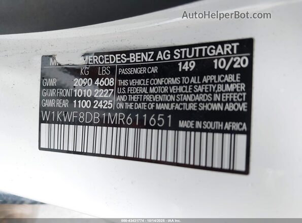 W1KWF8DB1MR611651 2021 MERCEDES-BENZ C-CLASS White 