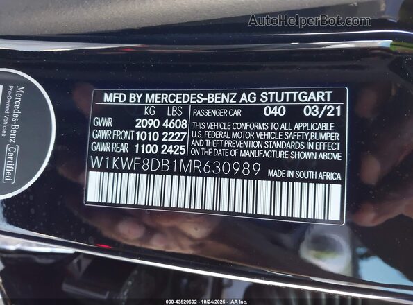 W1KWF8DB1MR630989 2021 MERCEDES-BENZ C-CLASS Black ძრავის განყოფილების ხედი