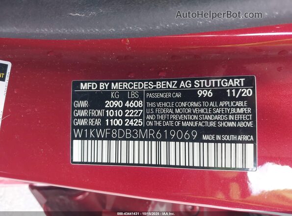 W1KWF8DB3MR619069 2021 MERCEDES-BENZ C-CLASS Red 