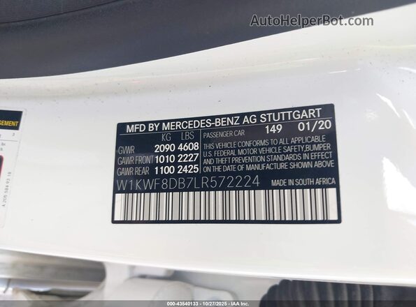 W1KWF8DB7LR572224 2020 MERCEDES-BENZ C-CLASS White Շարժիչի բաժամունքի տեսք