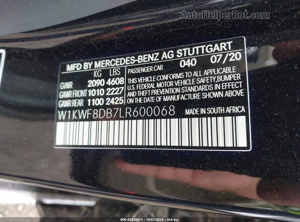 W1KWF8DB7LR600068 2020 MERCEDES-BENZ C-CLASS Black Vista del compartimento del motor