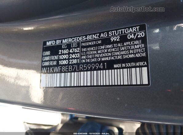 W1KWF8EB7LR599941 2020 MERCEDES-BENZ C-CLASS Gray Engine compartment view