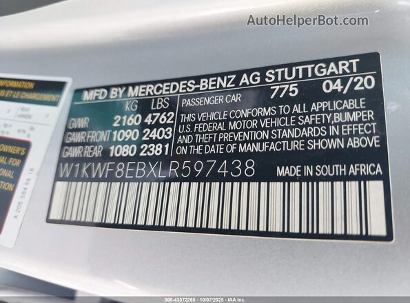W1KWF8EBXLR597438 2020 MERCEDES-BENZ C-CLASS White 