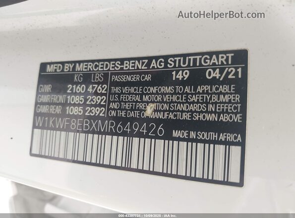 W1KWF8EBXMR649426 2021 MERCEDES-BENZ C-CLASS White Widok komory silnika