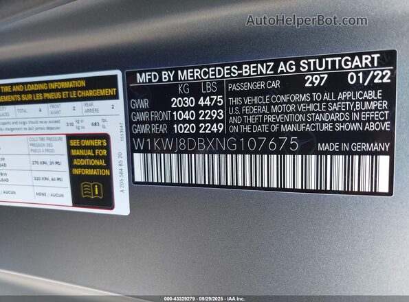 W1KWJ8DBXNG107675 2022 MERCEDES-BENZ C-CLASS Silver 