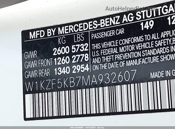 W1KZF5KB7MA932607 2021 MERCEDES-BENZ E-CLASS White Vista del compartimento del motor