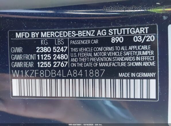 W1KZF8DB4LA841887 2020 MERCEDES-BENZ E-CLASS Blue Widok komory silnika