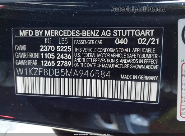 W1KZF8DB5MA946584 2021 MERCEDES-BENZ E-CLASS Black Շարժիչի բաժամունքի տեսք