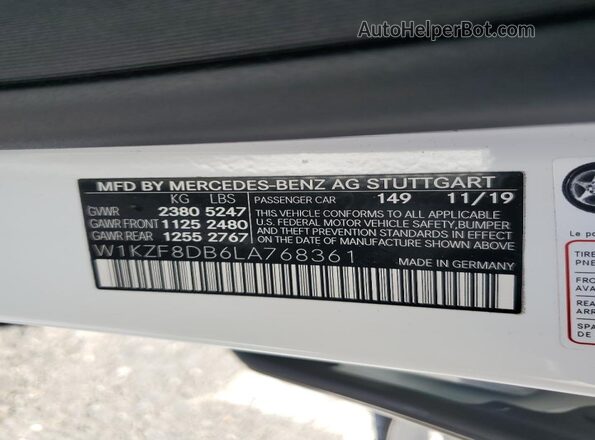 W1KZF8DB6LA768361 2020 MERCEDES-BENZ E White Widok naklejki z numerem VIN