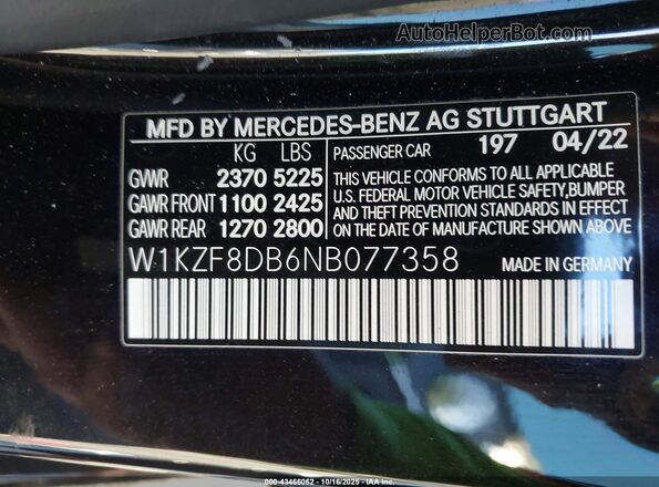 W1KZF8DB6NB077358 2022 MERCEDES-BENZ E-CLASS Черный Вид подкапотного пространства