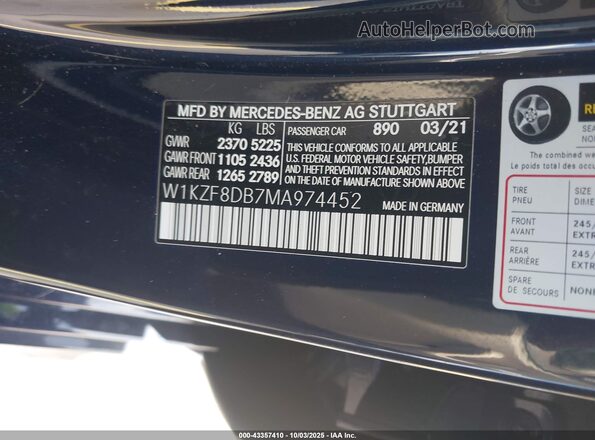 W1KZF8DB7MA974452 2021 MERCEDES-BENZ E-CLASS Blue Engine compartment view