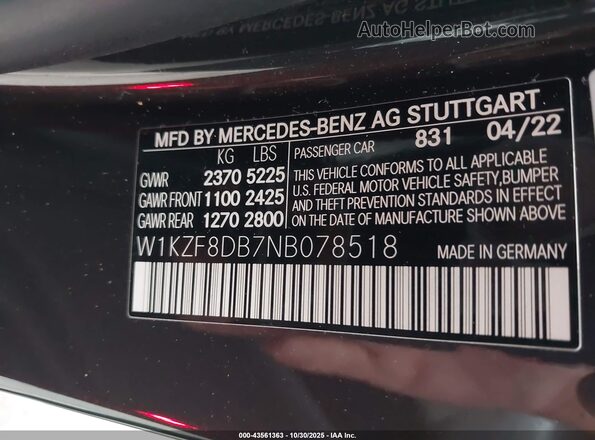 W1KZF8DB7NB078518 2022 MERCEDES-BENZ E-CLASS Black Widok komory silnika