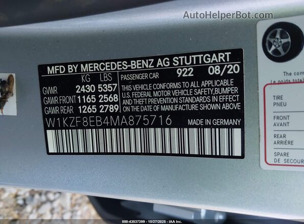 W1KZF8EB4MA875716 2021 MERCEDES-BENZ E-CLASS Silver Engine compartment view