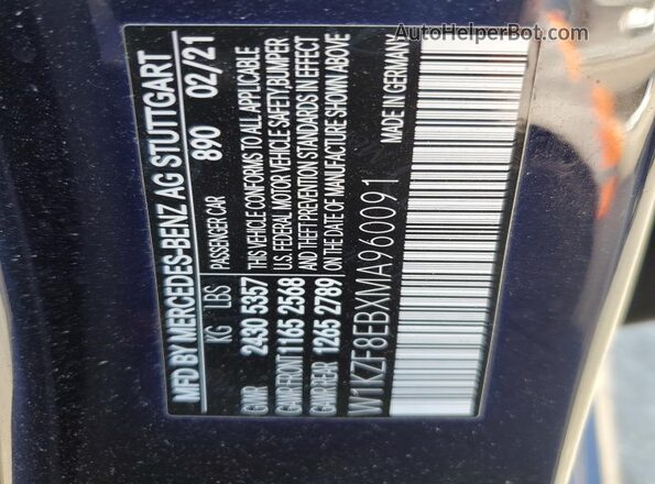 W1KZF8EBXMA960091 2021 MERCEDES-BENZ E Blue Вид підкапотного простору