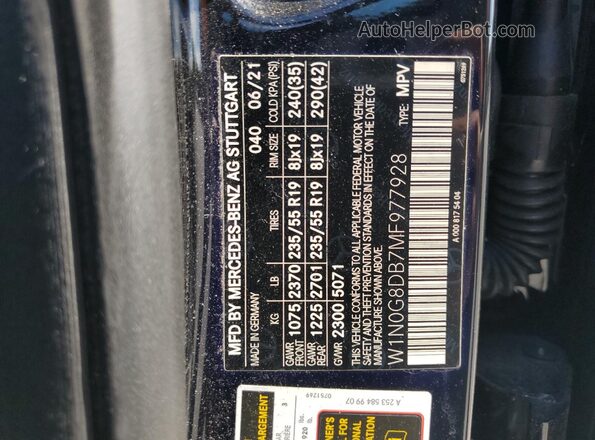 W1N0G8DB7MF977928 2021 MERCEDES-BENZ GLC-CLASS Black VIN კოდის სტიკერის ხედი