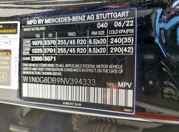 W1N0G8DB9NV394333 2022 MERCEDES-BENZ GLC-CLASS Black 
