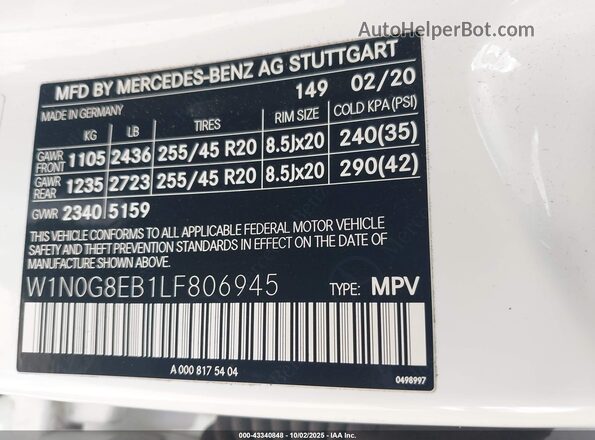 W1N0G8EB1LF806945 2020 MERCEDES-BENZ GLC 300 White ძრავის განყოფილების ხედი