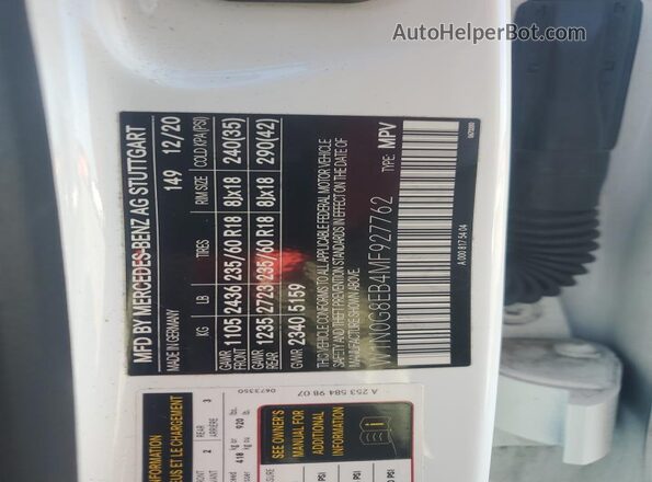 W1N0G8EB4MF927762 2021 MERCEDES-BENZ GLC-CLASS White Widok naklejki z numerem VIN