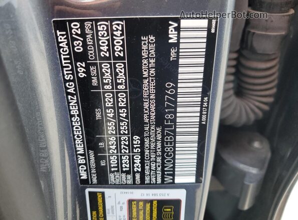 W1N0G8EB7LF817769 2020 MERCEDES-BENZ GLC-CLASS Gray Widok naklejki z numerem VIN