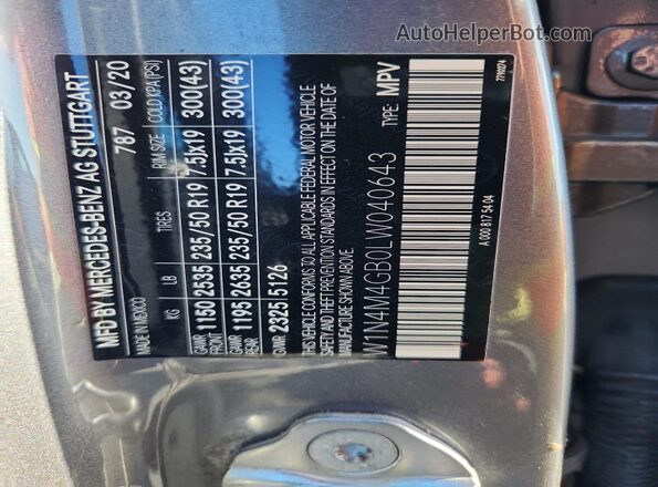W1N4M4GB0LW040643 2020 MERCEDES-BENZ GLB-CLASS Gray 