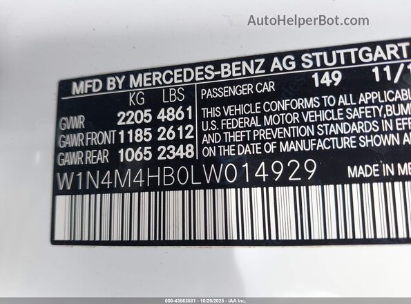 W1N4M4HB0LW014929 2020 MERCEDES-BENZ GLB-CLASS White 