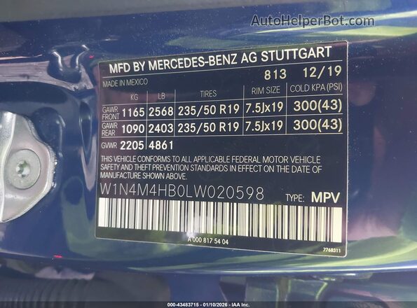 W1N4M4HB0LW020598 2020 MERCEDES-BENZ GLB-CLASS Blue ძრავის განყოფილების ხედი