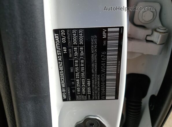 W1N4M4HB0LW041676 2020 MERCEDES-BENZ GLB-CLASS White Vista de la etiqueta del VIN