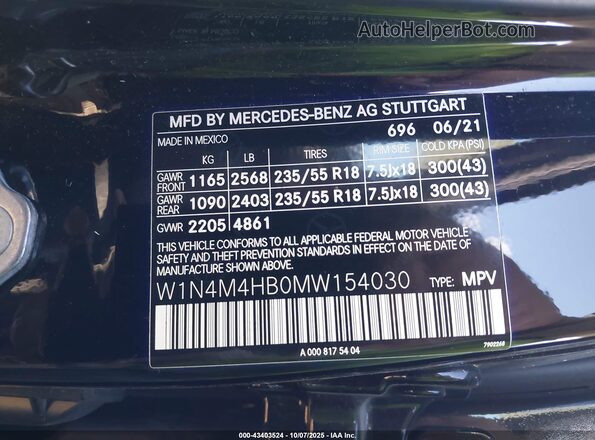 W1N4M4HB0MW154030 2021 MERCEDES-BENZ GLB-CLASS Black ძრავის განყოფილების ხედი
