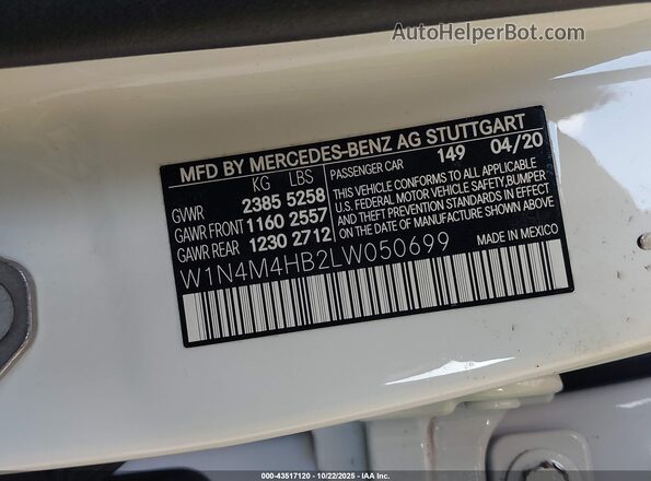 W1N4M4HB2LW050699 2020 MERCEDES-BENZ GLB-CLASS White ძრავის განყოფილების ხედი