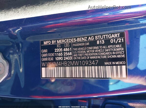 W1N4M4HB2MW109347 2021 MERCEDES-BENZ GLB-CLASS Blue Շարժիչի բաժամունքի տեսք