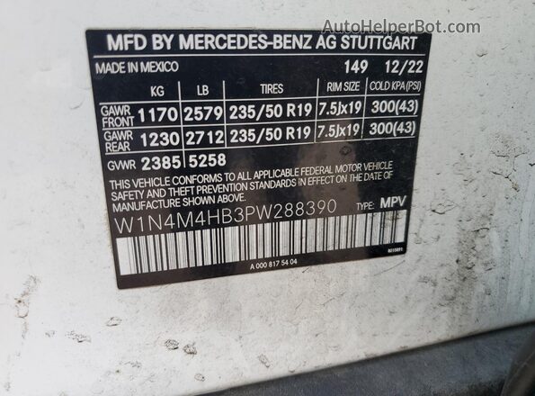 W1N4M4HB3PW288390 2023 MERCEDES-BENZ GLB-CLASS White Vista del compartimento del motor